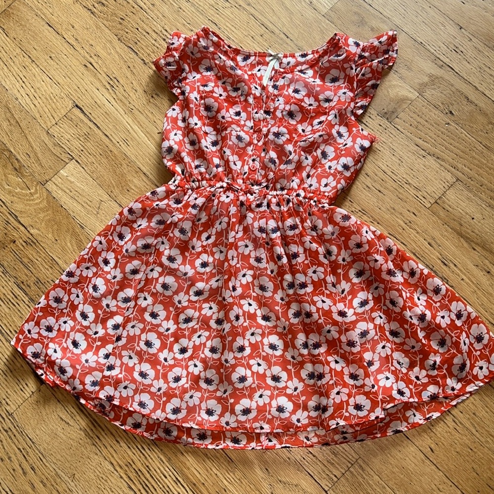 Little girl reddish orange flower dress